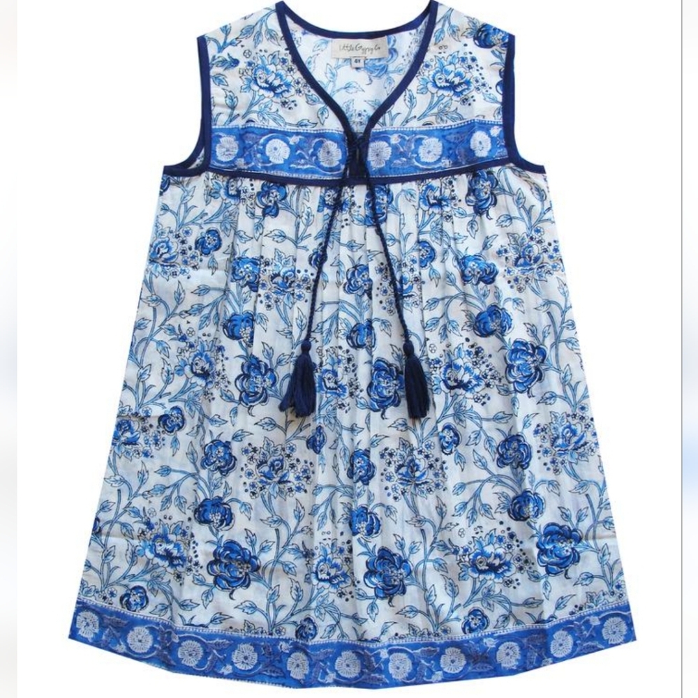 Little Gypsy Co Little Luna Floral Sleeveless Dress Size 4Y Color Blue Azalea